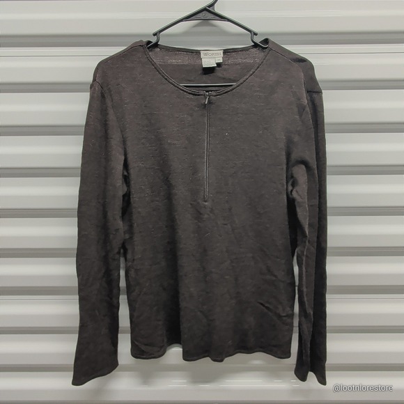 Worth New York Wool Top Womens 14 Brown Long Sleeve Partial Zip Knit Sweater — photo 2